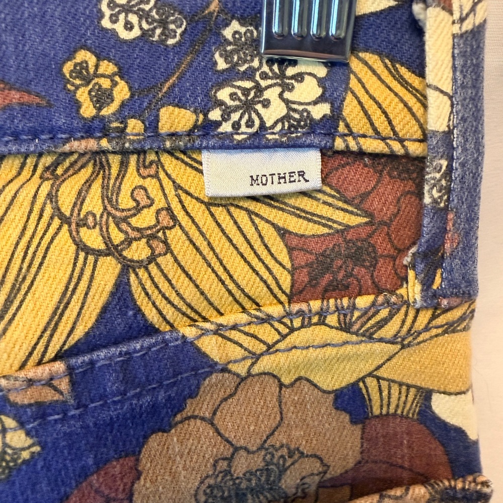MOTHER Size 28 Rider High Waist Ankle Straight Leg Jean Buncha Blooms Blue Brown - Picture 10 of 14